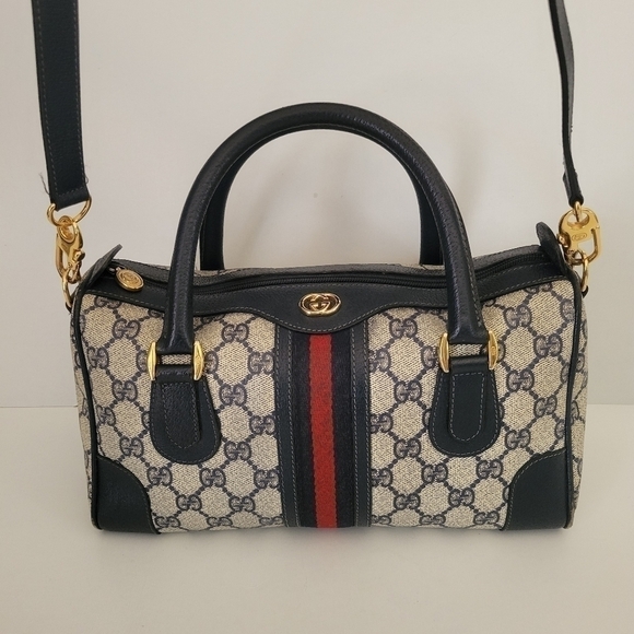 GUCCI VINTAGE BLUE MONGRAM OPHIDIA BOSTON BAG.,AUTHENTIC. - Picture 1 of 17